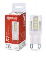 Лампа светодиодная LED-JCD 3Вт капсульная прозрачная 4000К нейтр. бел. G9 290лм 230В IN HOME 4690612036267