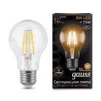 Лампа светодиодная филаментная Black Filament 8Вт A60 грушевидная 2700К тепл. бел. E27 740лм GAUSS 102802108