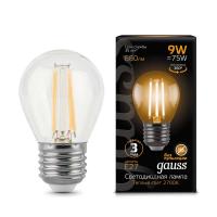 Лампа светодиодная филаментная Black Filament 9Вт P45 шар 2700К тепл. бел. E27 680лм GAUSS 105802109
