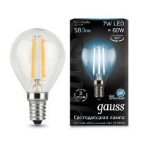 Лампа светодиодная филаментная Black Filament 7Вт P45 шар 4100К нейтр. бел. E14 580лм GAUSS 105801207