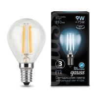 Лампа светодиодная филаментная Black Filament 9Вт P45 шар 4100К нейтр. бел. E14 710лм GAUSS 105801209