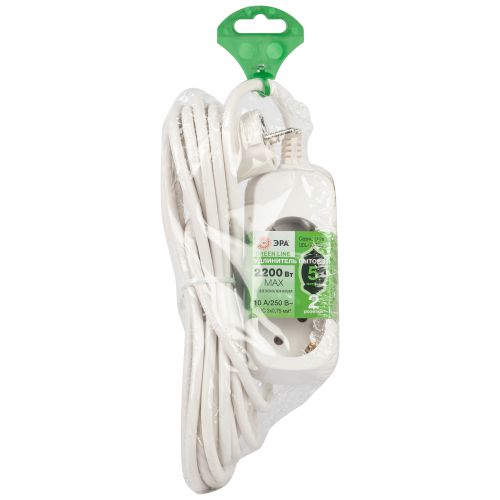 Удлинитель 2х5м с заземл. 10А IP20 GREEN LINE UDL-10-250-E ПВС 3х0.75 Эра Б0065074