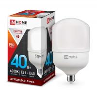 Лампа светодиодная высокомощная LED-HP-PRO 40Вт цилиндр 4000К нейтр. бел. E27 3800лм 230В с адаптером E40 IN HOME 4690612031095
