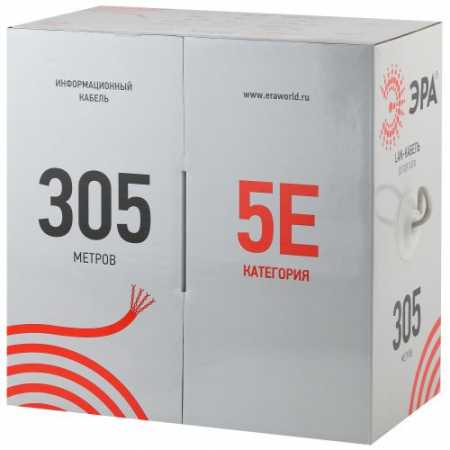 Кабель витая пара F/UTP кат.5E 4х2х24AWG solid CU PVC сер. (м) F-4-PVC Эра Б0044688