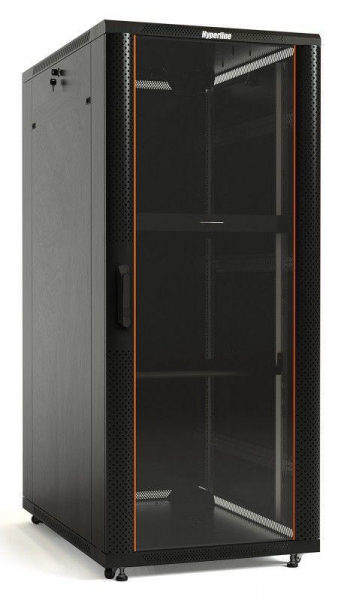 Шкаф напольный TTB-4268-AS 19дюйм 42U 2055х600х800мм передн. стеклян. дверь со стальными перфорир. боковинами; задн. дверь сплошная ручка с замком крыша нового типа RAL 9004 черн. Hyperline 392682