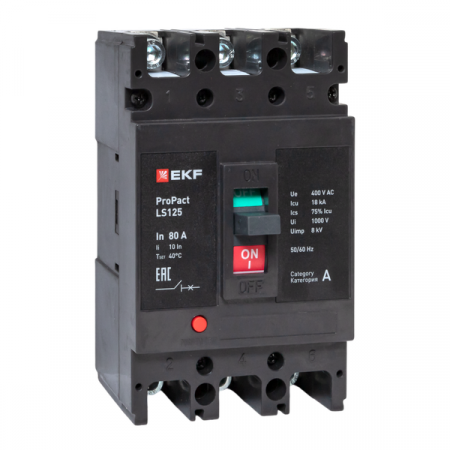Выключатель автоматический 3п 80А 18кА LS125 ProPact EKF mccb-125-18-3-80-ls