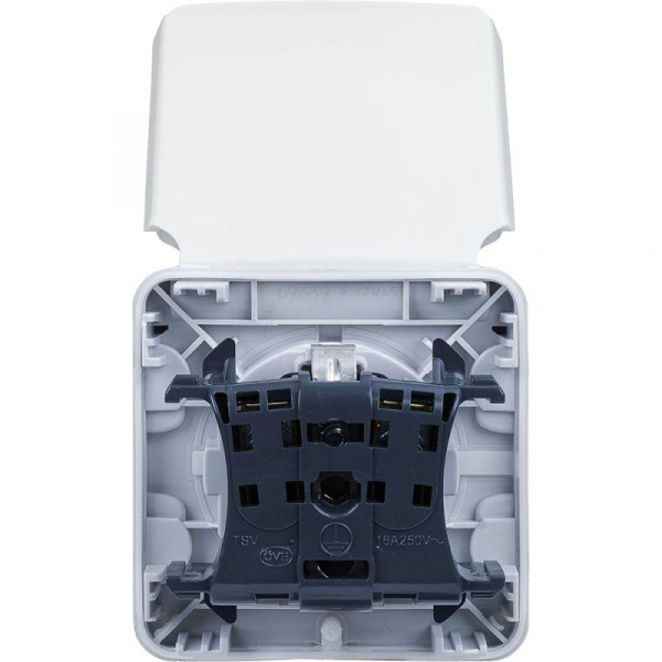 Розетка 1-м СП Plexo 16А IP55 2P+E с заземл. с крышкой немецк. стандарт винтов. клеммы механизм бел. Leg 069639