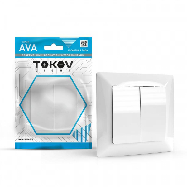 Выключатель 2-кл. СП AVA 10А IP20 в сборе бел. TOKOV ELECTRIC TKL-AV-V2F-C01