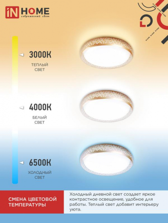 Светильник светодиодный COMFORT HONEY 75Вт 3000-6500К 6000лм 230В 500х120мм с пультом ДУ IN HOME 4690612034843