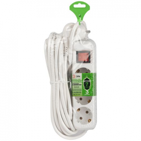 Удлинитель 3х7м с заземл. 16А IP20 GREEN LINE UDL-16-370-ES ПВС 3х1 с выкл. Эра Б0065012