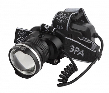 Фонарь аккумуляторный налобный GA-806 CREE 5Вт регулир. фокус литиевый аккум. 2.5А.ч алюм. USB пластик. (кор.) Эра Б0039626