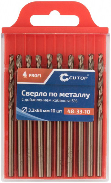 Набор сверл по металлу Profi 3.3х65мм с кобальтом 5проц. (уп.10шт) Cutop 48-33-10
