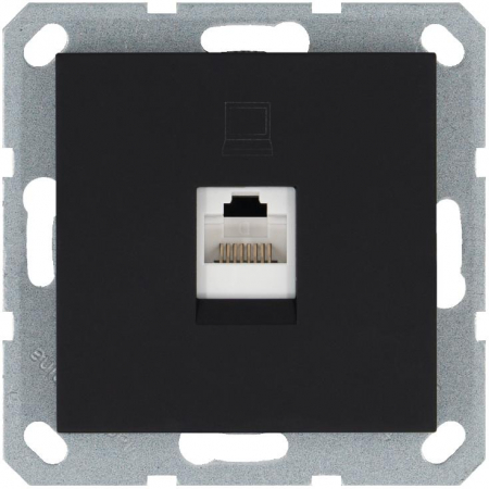 Розетка компьютерная 1-м RJ45 IP20 кат. 5E механизм черн. матов. soft touch Jasmart G6105PB