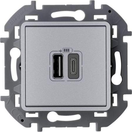 Устройство зарядное Inspiria с 2-мя USB разьемами A и C 240В/5В 3000мА алюм. IEK 673762