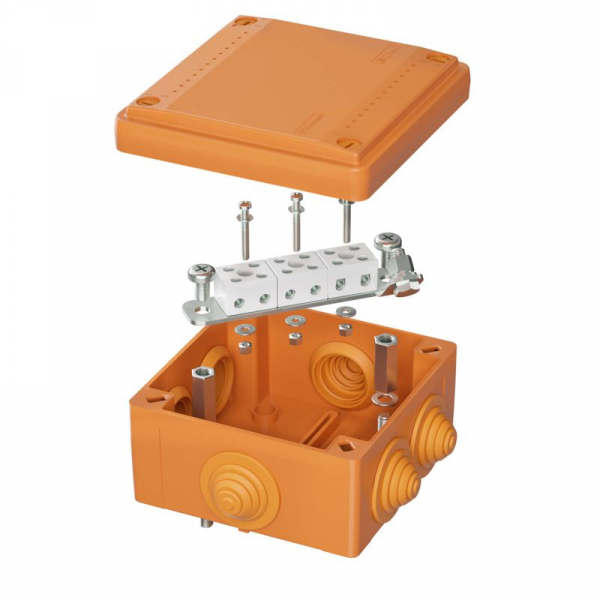Коробка ответвительная FS 100х100х50мм IP55 6п 450В 6А 4кв.мм с кабельными вводами и клеммниками пластик. DKC FSB11604