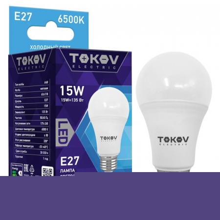 Лампа светодиодная 15Вт А60 6500К Е27 176-264В TOKOV ELECTRIC TKE-A60-E27-15-6.5K