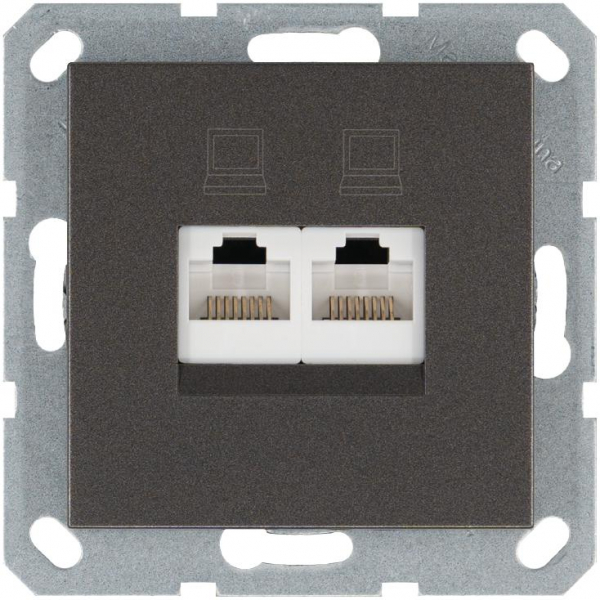 Розетка компьютерная 2-м RJ45 IP20 кат. 5E механизм мокко Jasmart G6106Z