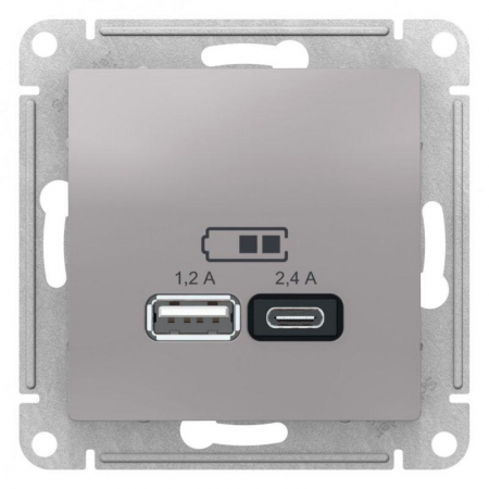 Розетка USB AtlasDesign тип A+C 5В/2.4А 2х5В/1.2А механизм алюм. SE ATN000339