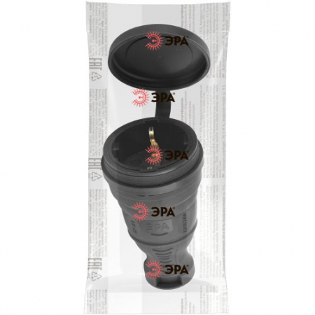 Разъем прямой 16А IP44 с заземл. каучук. черн. R8-B-IP44 Эра Б0044541