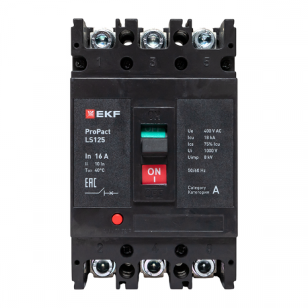 Выключатель автоматический 3п 16А 18кА LS125 ProPact EKF mccb-125-18-3-16-ls