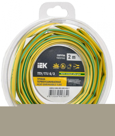 Трубка термоусадочная ТТУ нг-LS 6/3 желт./зел. (уп.2м) IEK UDR12-006-003-002-K52-T