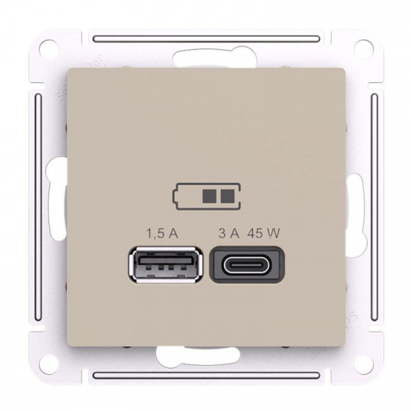 Розетка USB AtlasDesign тип A+C 45Вт высокоскор. ЗУ QC PD механизм песочн. SE ATN001229
