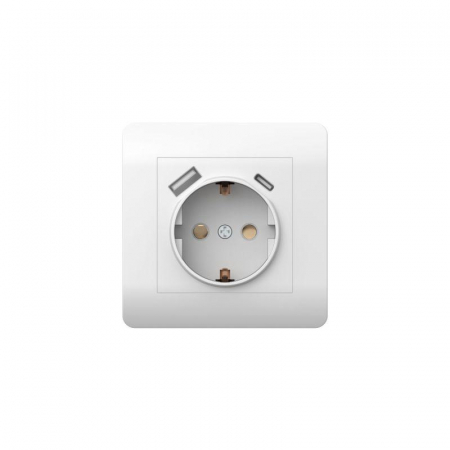Розетка NEW3-E 16А с заземл. защ. шторки с 2-мя заряд. устройствами USB A+C 5В/2.1А бел. CHINT 431552