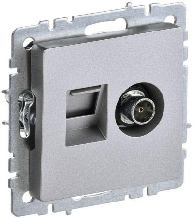 Розетка компьютерная + телевизионная 2-м Brite РТВ/РК12-БрА RJ45 кат.5E + TV механизм алюм. IEK BR-AK20-1-K47