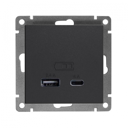 Розетка 2-м USB СП Афина тип А+С 5В 1х2.4А 2х4А механизм графит Universal А0059-Gr