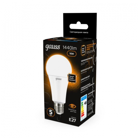 Лампа светодиодная Black 16Вт A60 грушевидная 3000К тепл. бел. E27 1440лм GAUSS 102502116
