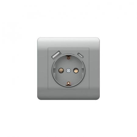 Розетка NEW3-E 16А с заземл. защ. шторки с 2-мя заряд. устройствами USB A+C 5В/2.1А серебр. CHINT 431454