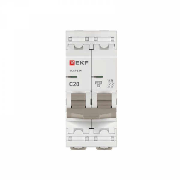 Выключатель автоматический 2п C 20А 4.5кА ВА 47-63N PROxima EKF M634220C