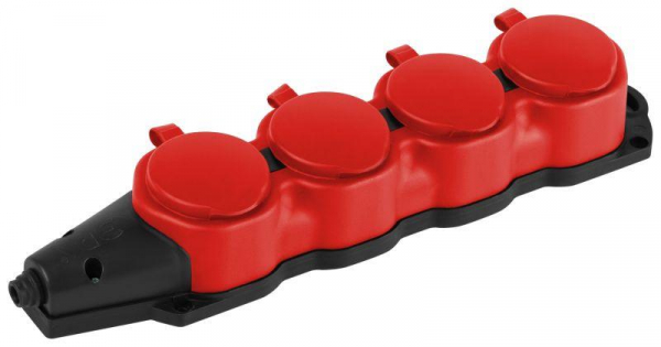 Колодка 4-м с заземл. 16A IP44 KX-4e-RED-IP44 каучук. красн. Эра Б0068456