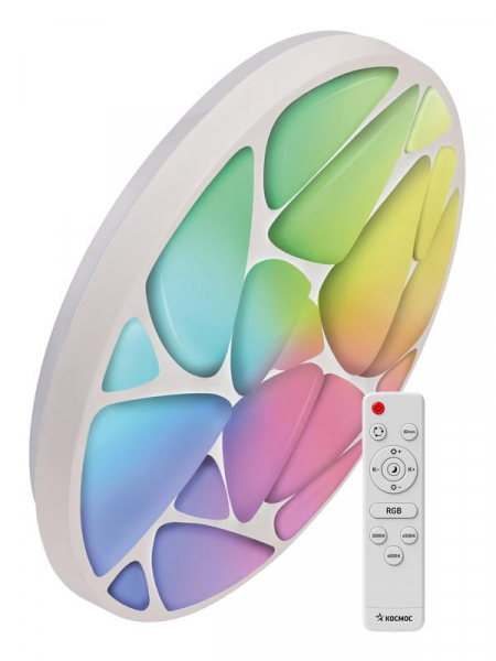 Светильник светодиодный PREMIUM SHELL RGB 75Вт 230В 3000-6500К 6000лм IP40 500х80мм настенно-потолочныйуправляемый с пультом ДУ с RGB подсветкой КОСМОС KSShelRGB75W
