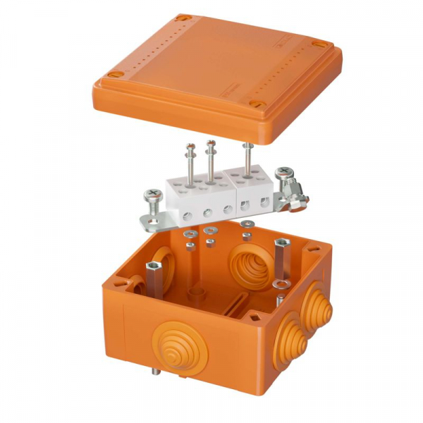 Коробка ответвительная FS 100х100х50мм IP55 5п 450В 20А 10кв.мм с кабельными вводами и клеммниками пластик. DKC FSB11510