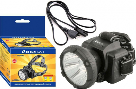 Фонарь аккумуляторный налобный LED5365 5LED 2 режима 220В пластик. черн. (бокс) Ultraflash 11648