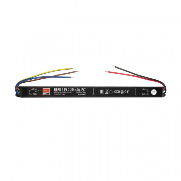 Блок питания для светодиод. ленты BSPS 40Вт 3.3А 12В IP67 влагозащ. метал. JazzWay 3329266A