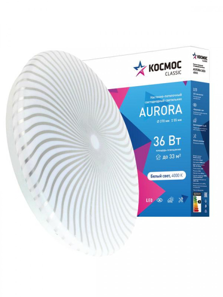 Светильник светодиодный Classic AURORA 36Вт 230В 4000К 2340лм 370х55мм настенно-потолочный КОСМОС KCAuro36W_4000