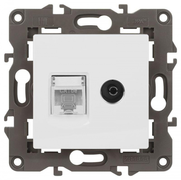 Розетка компьютерная + телевизионная 2-м Elegance 14-3110-01 RJ45 + TV IP20 механизм бел. Эра Б0034314