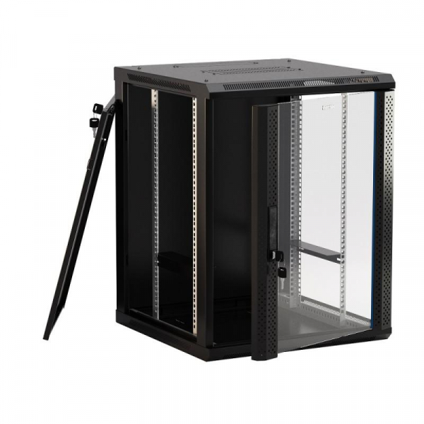 Шкаф настенный TWB-0966-GP-RAL9004 19дюйм 9U 500х600х600мм стеклян. дверь черн. Hyperline 392631
