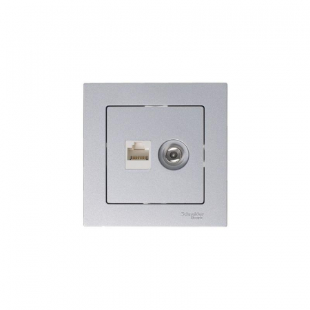 Розетка компьютерная + телевизионная 2-м СП AtlasDesign RJ45 кат.5E + TV механизм алюм. SE ATN000389