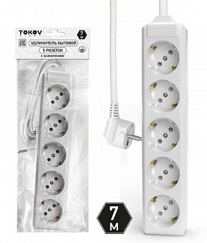 Удлинитель 5х7м с заземл. 10А 3х1.5 TOKOV ELECTRIC TKL-C01-BU5-7-1.5-Z