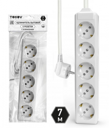 Удлинитель 5х7м с заземл. 10А 3х1.5 TOKOV ELECTRIC TKL-C01-BU5-7-1.5-Z