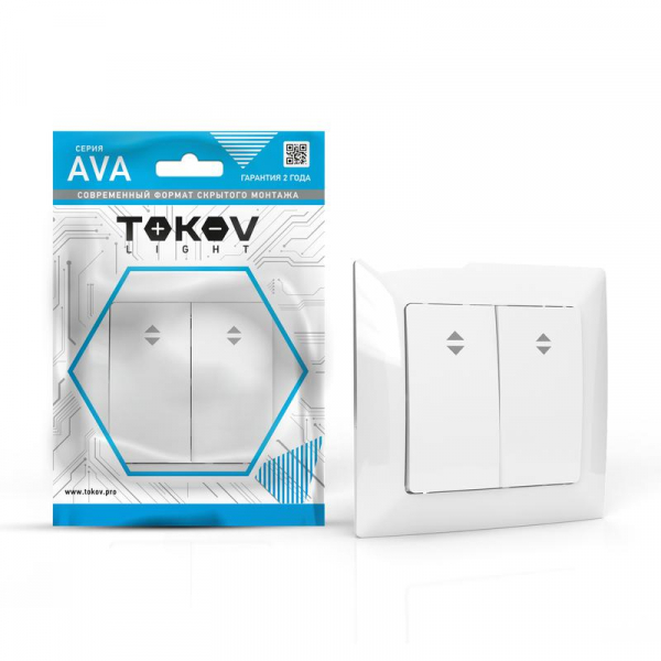 Переключатель проходной 2-кл. СП AVA 10А IP20 в сборе бел. TOKOV ELECTRIC TKL-AV-P2F-C01