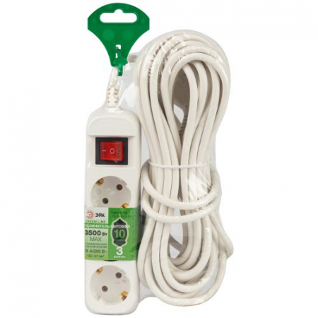 Удлинитель 3х10м с заземл. 16А IP20 GREEN LINE UDL-16-3100-ES ПВС 3х1 с выкл. Эра Б0065040