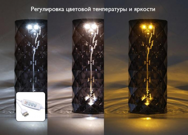 Светильник светодиодный настольный CTL3-USB 3Вт 120лм 5В 2SMD IP20 диммер: 2700-3000К/4000-4500К/6000-6500К ночник черн. кристалл акрил ФАZА 5040861