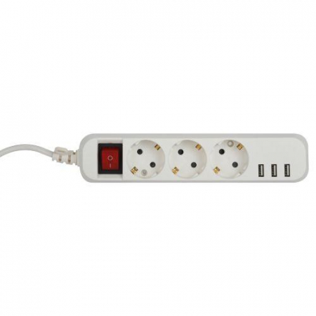 Удлинитель 3х3м с заземл. +3xUSBA 10А с выкл. U-3es-3m-USB Эра Б0052901