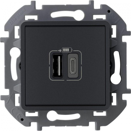 Устройство зарядное Inspiria с 2-мя USB разьемами A и C 240В/5В 3000мА антрацит IEK 673763