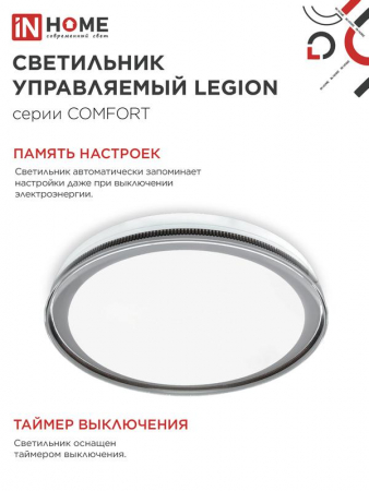 Светильник светодиодный COMFORT LEGION 75Вт 3000-6500К 6000лм 230В 490х85мм с пультом ДУ IN HOME 4690612035734