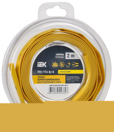 Трубка термоусадочная ТТУ нг-LS 8/4 желт. (уп.2м) IEK UDR12-008-004-002-K05-T